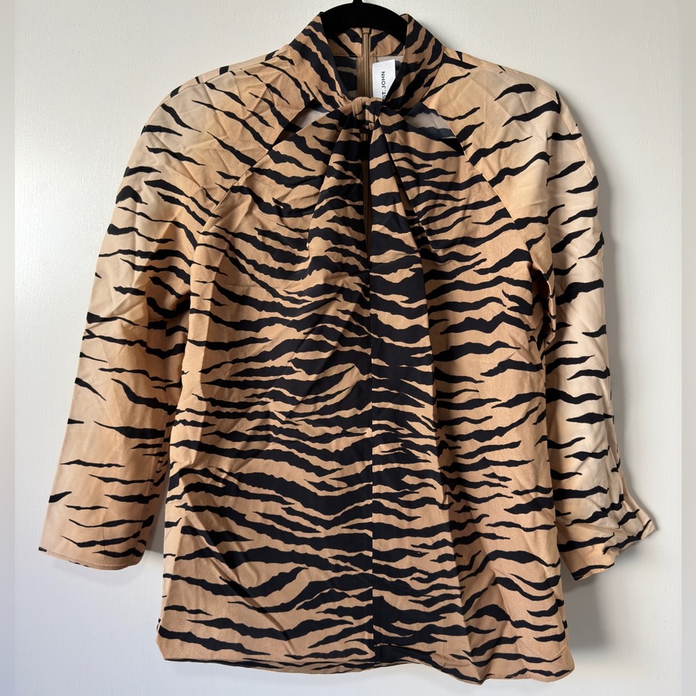 St. John Tiger Print Silk Blend Blouse Size S